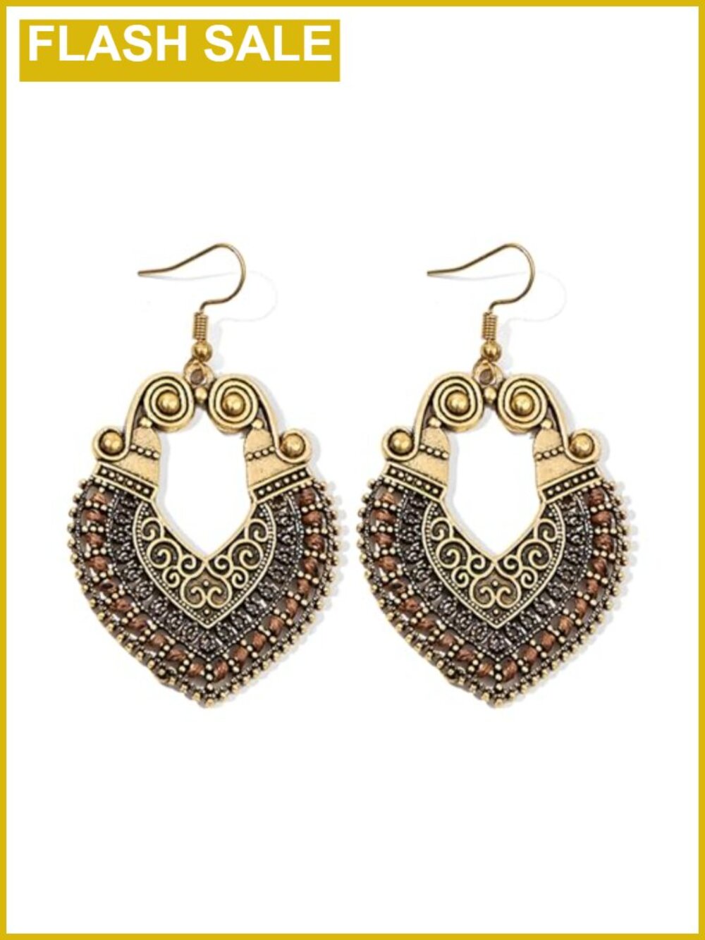 Vintage Bohemian Ethnic Drop Earrings Antique Gold Filigree Teardrop Dangle